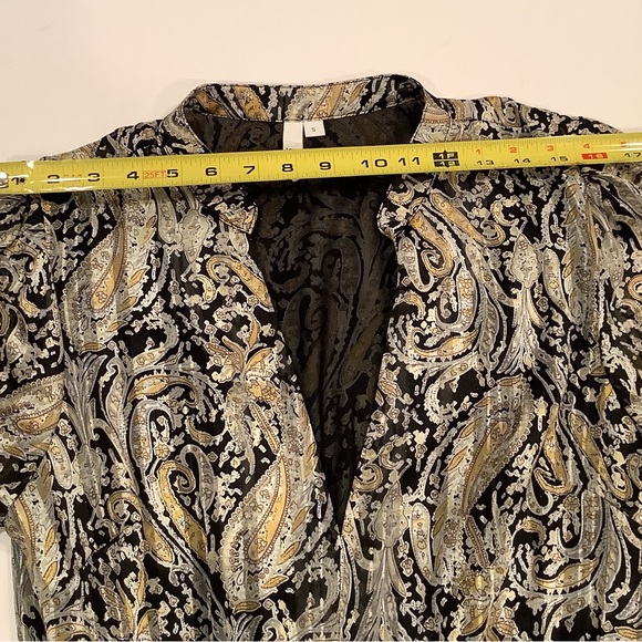 Elan Maxi Dress Size Small Black And Gold Paisley Print Tiered Long Sleeve VNeck - Picture 8 of 12